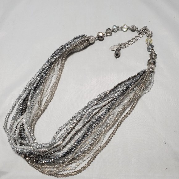 Ali Khan Multi row cascade necklace in faceted glass beads with gift box - Picture 3 of 5